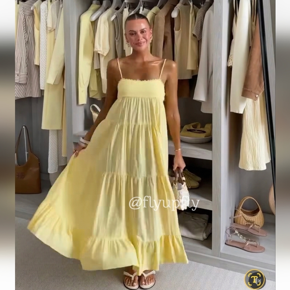 ZARA OPEN BACK MAXI DRESS YELLOW SIZE XL